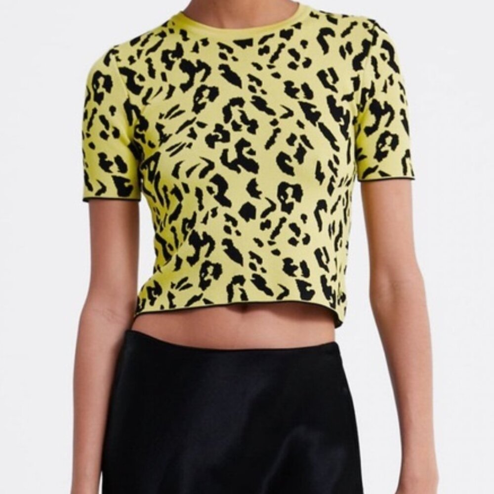 ZARA Neon Yellow Leopard Crop Top